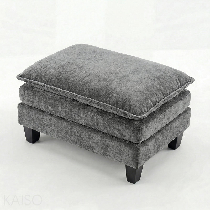 Repose-pieds rectangulaire en chenille pour salon bleu-gris, Blue
