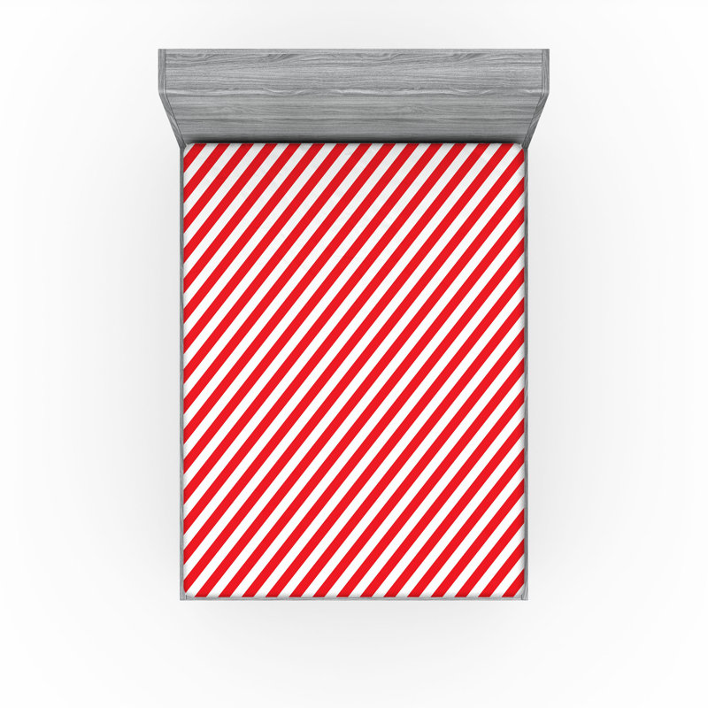 Ensemble de 2 draps-housses Ambesonne, Red White Striped, Drap-housse de taille double