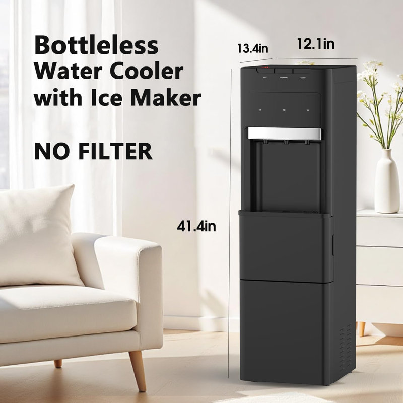 Soopyk Bottleless Water Cooler Dispenser With Ice Maker 27 Lbs In 24 Hrs Black (no Filters)
