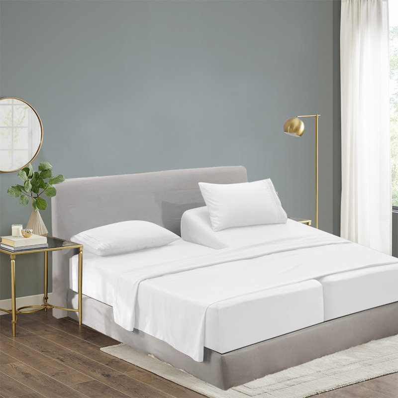 1800 Thread Count Rayon from Bamboo Sheet Set, White, Split King
