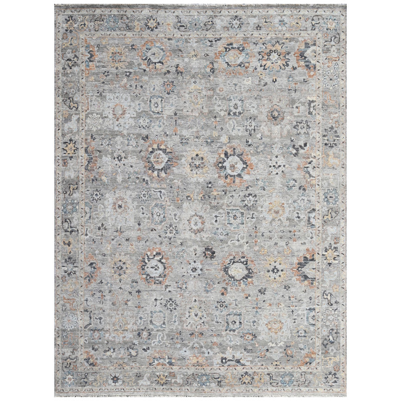 Tapis rectangulaire en laine noir / bleu clair / gris, Rectangle 8 pi x 10 pi