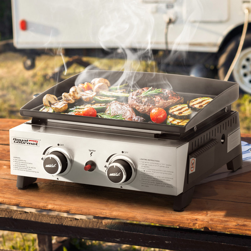 Royal Gourmet Portable 17 Inch 2-Burner Tabletop Gas Griddle, Black