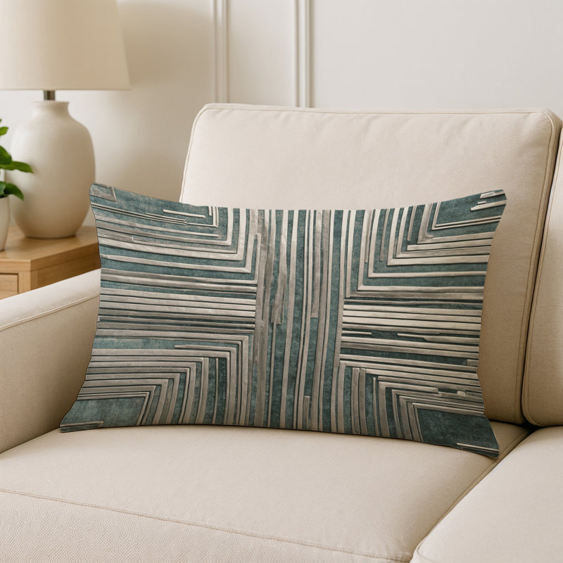 Coussin décoratif intérieur et extérieur Modern, Gris / blanc / vert / taupe abstrait, Rectangle H 20 po x l 14 po