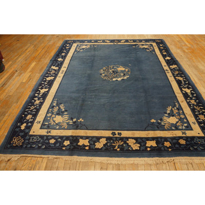 Wool Blue Antique Hand Knotted Pile Rectangle 1920s Rug