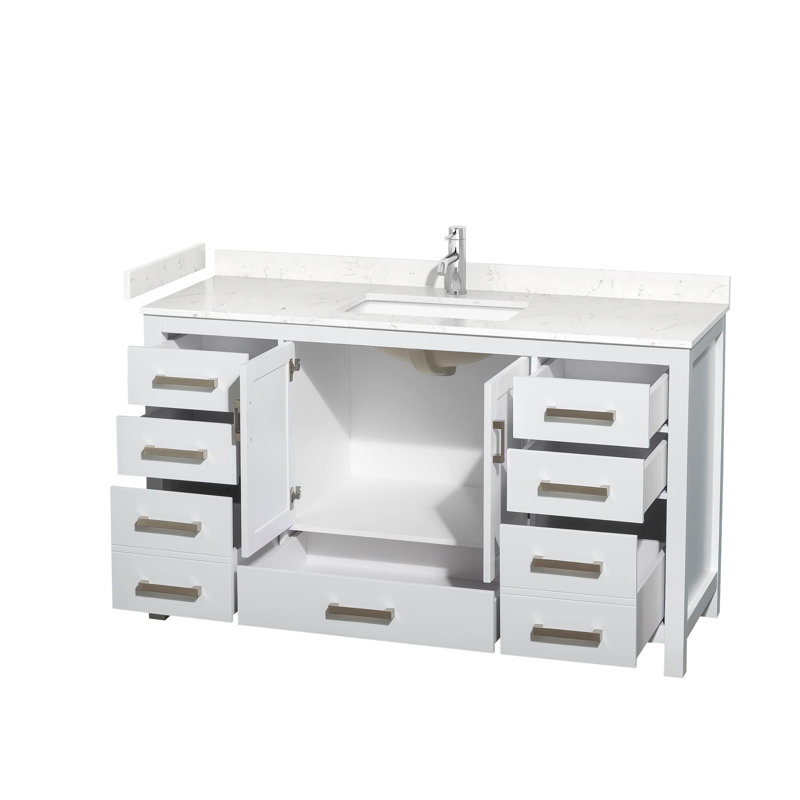 Sheffield 60" Bathroom Vanity Set No Mirror, Carrara Cultured Marble, White