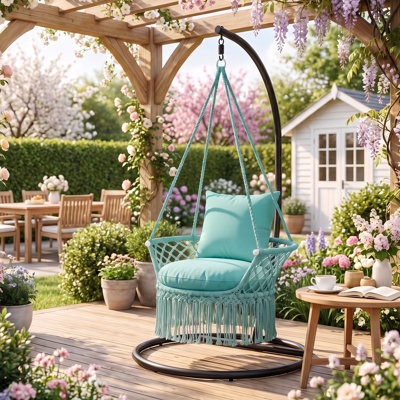 Fauteuil suspendu en macramé, avec coussin et trousse de fixation pour intérieur et extérieur, capacité de charge de 159 kg