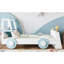 Lit voiture simple avec tablettes de rangement, lit plateforme pour enfants avec une jolie forme de voiture, design enfantin, bleu et blanc