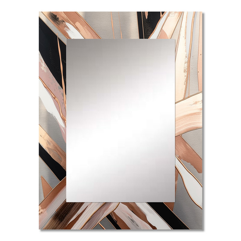 «Metallic Stripes And Circles II - Miroir mural décoratif en marbre, miroir doré, impression sur métal, 32 po x 24 po
