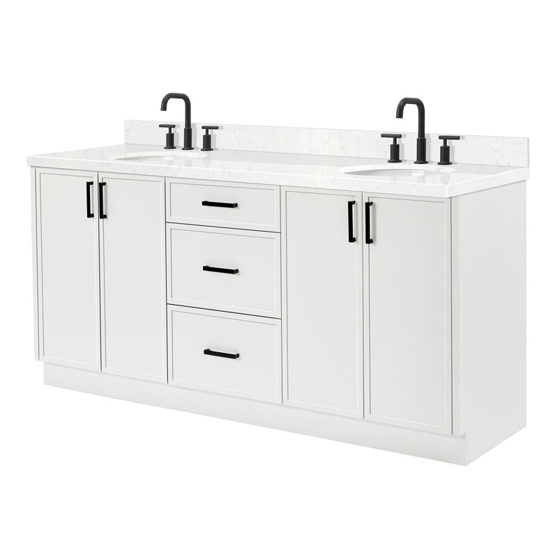 ARIEL Kelly 72 Double Sink Bathroom Vanity with Carrara Quartz Top, Oval, 72″, White