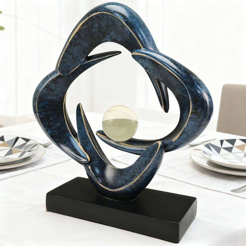 Sculpture abstraite en résine avec orbe en verre pour le salon ou le bureau