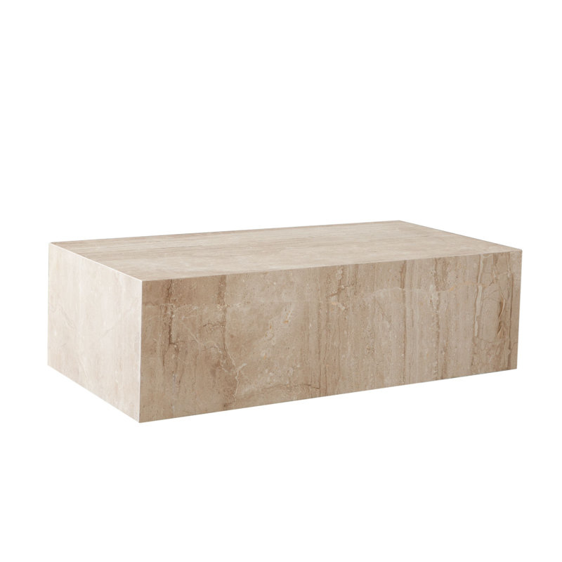 Rey Cocktail Coffee Table, 48 Inch Rectangular Natural  Marble Body, Beige