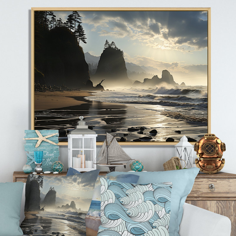 Photo de plage ensoleillée - impression, Cadre naturel flottant, H 12 po x l 20 po x P 1 po