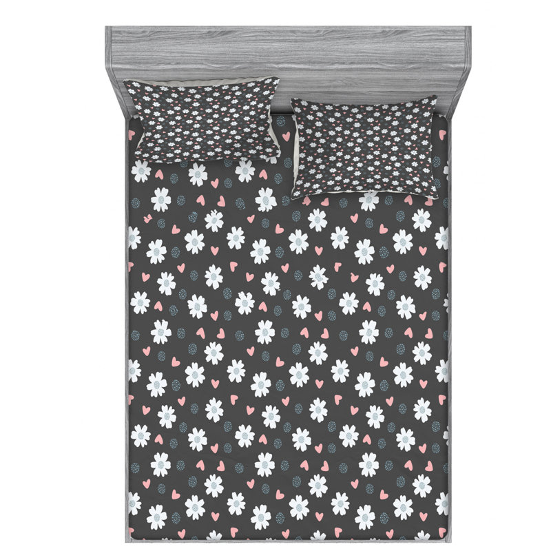 Ensemble de draps Daisy, Ensemble de drap pour grand lit avec drap-housse