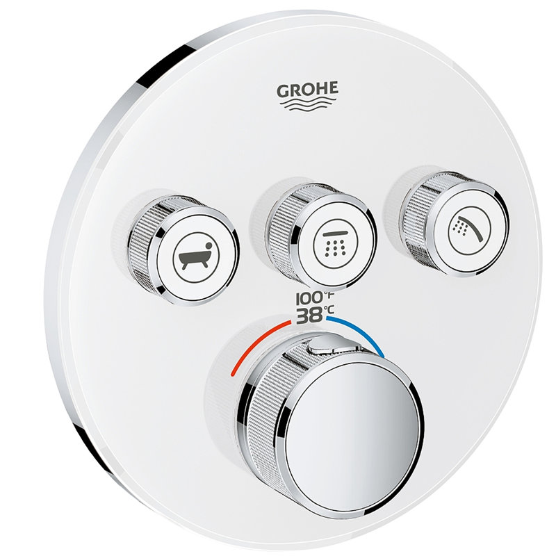 Ensemble de garniture de robinet thermostatique de douche à trois fonctions Grohe Grohtherm, Blanc lune