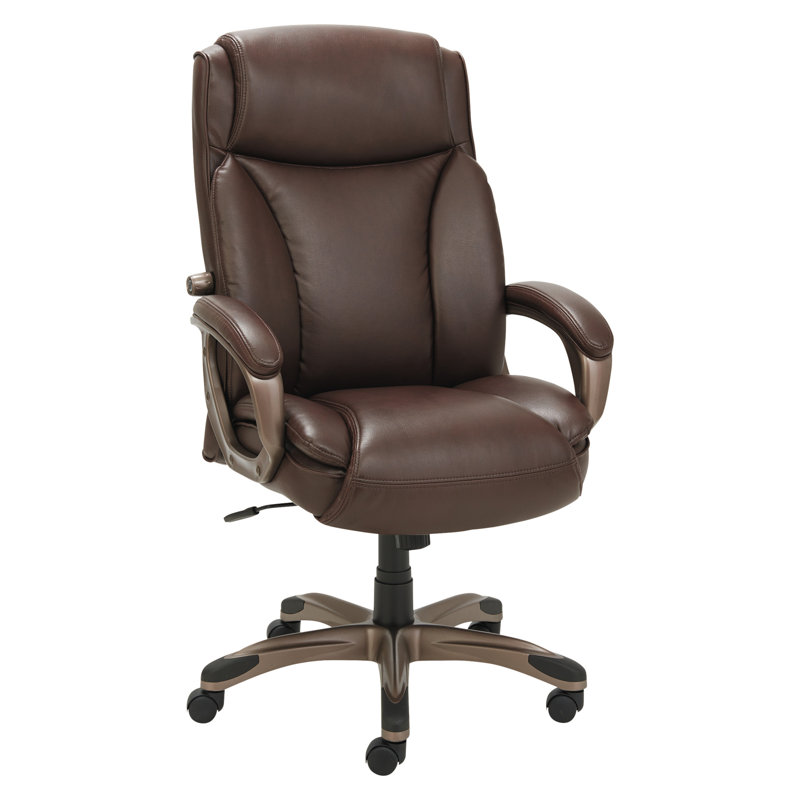 Alera High-Back Swivel Executive Chair with Adjustable Arms in Brown Leather