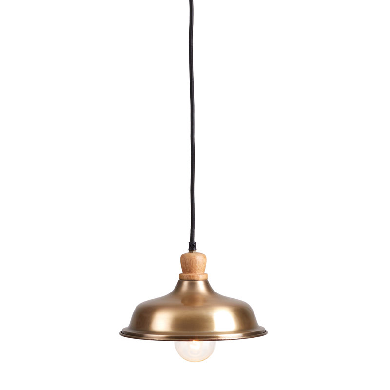 Luminaire suspendu dôme simple en bois et métal Aleric, Laiton
