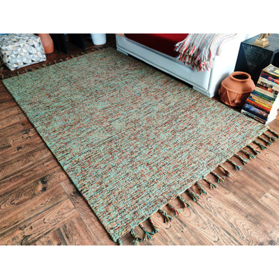 Tapis vert en laine touffeté à la main Erric