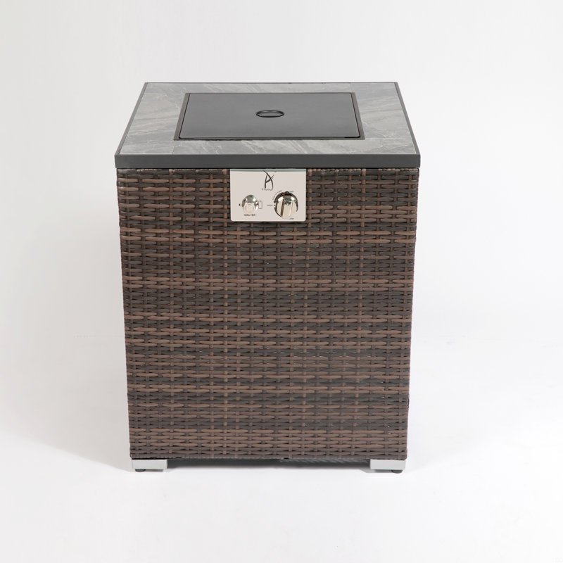 Propane Gas Fire Pit Table, 50000 BTU Square Fire Pit, Tile Tabletop With Beautiful Wicker Base