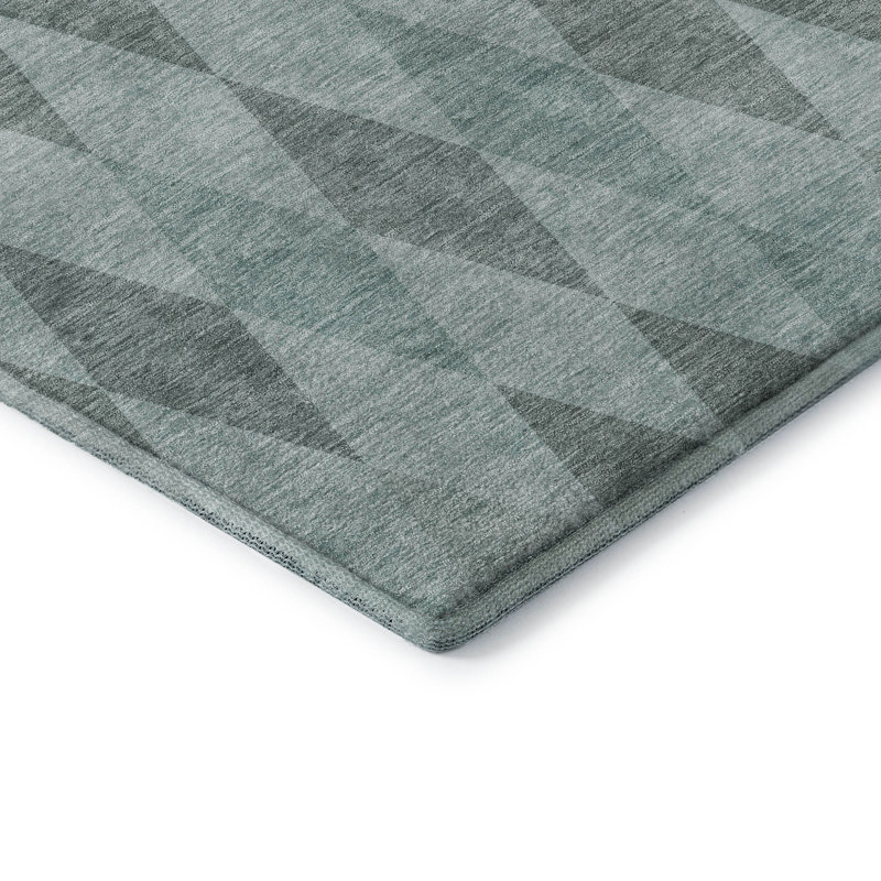 Teal Diamond Pattern Washable Rectangular Synthetic Rug 3' x 5'
