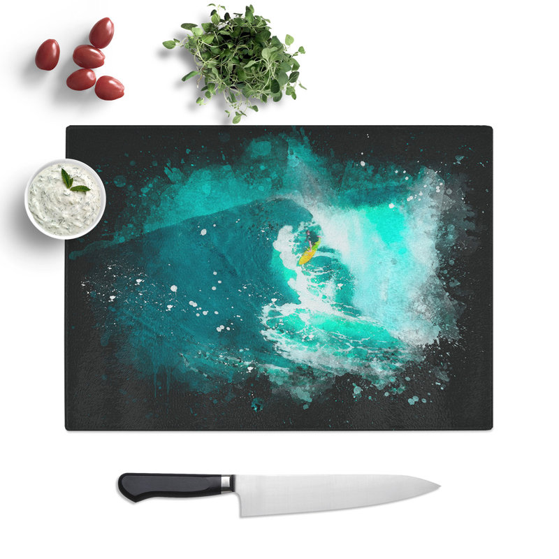 Tempered Glass Surfing in Hawaii Chopping Board, 20 cm x 28.5 cm