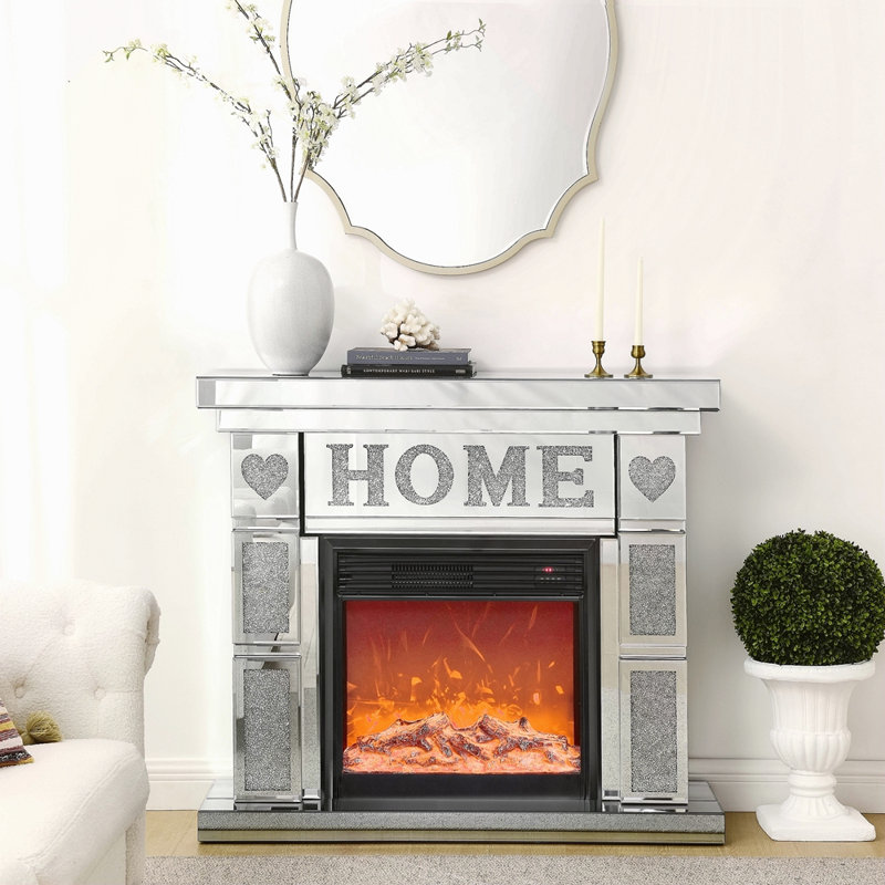 W 46" X D 12.6 X H 41"Acrylic Diamond Mirror Fireplace Cabinet, TV Fireplace Cabinet