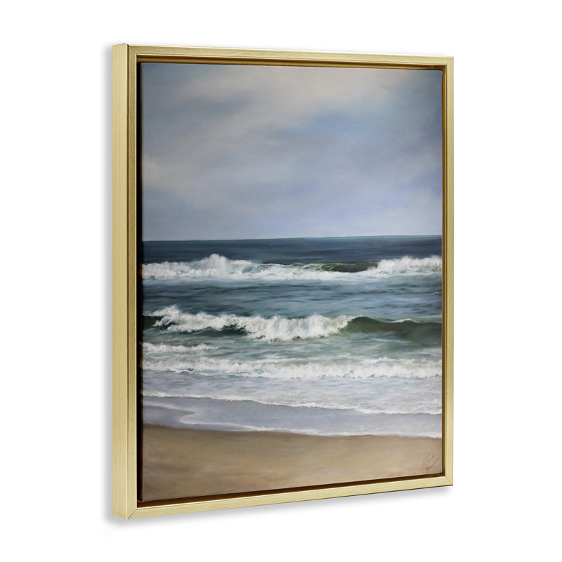 "Atlantic Beach Coast", peinture par Floater, H 31 po x l 25 po, Cadre flottant gris lustré