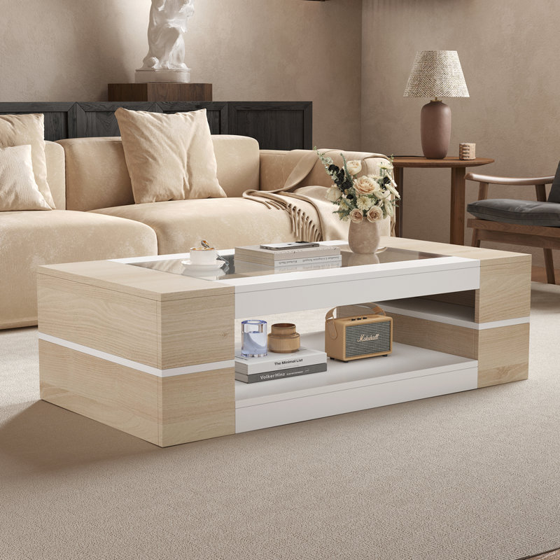 Davionne Coffee Table with Storage, Natural wood