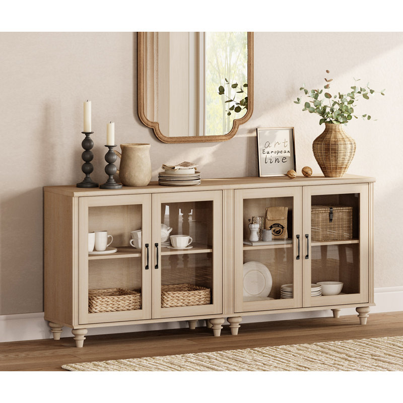 Scarlett 67.7" W Solid and Manufactured Wood Sideboard Cabinet with Adjustable Shelves, Beige