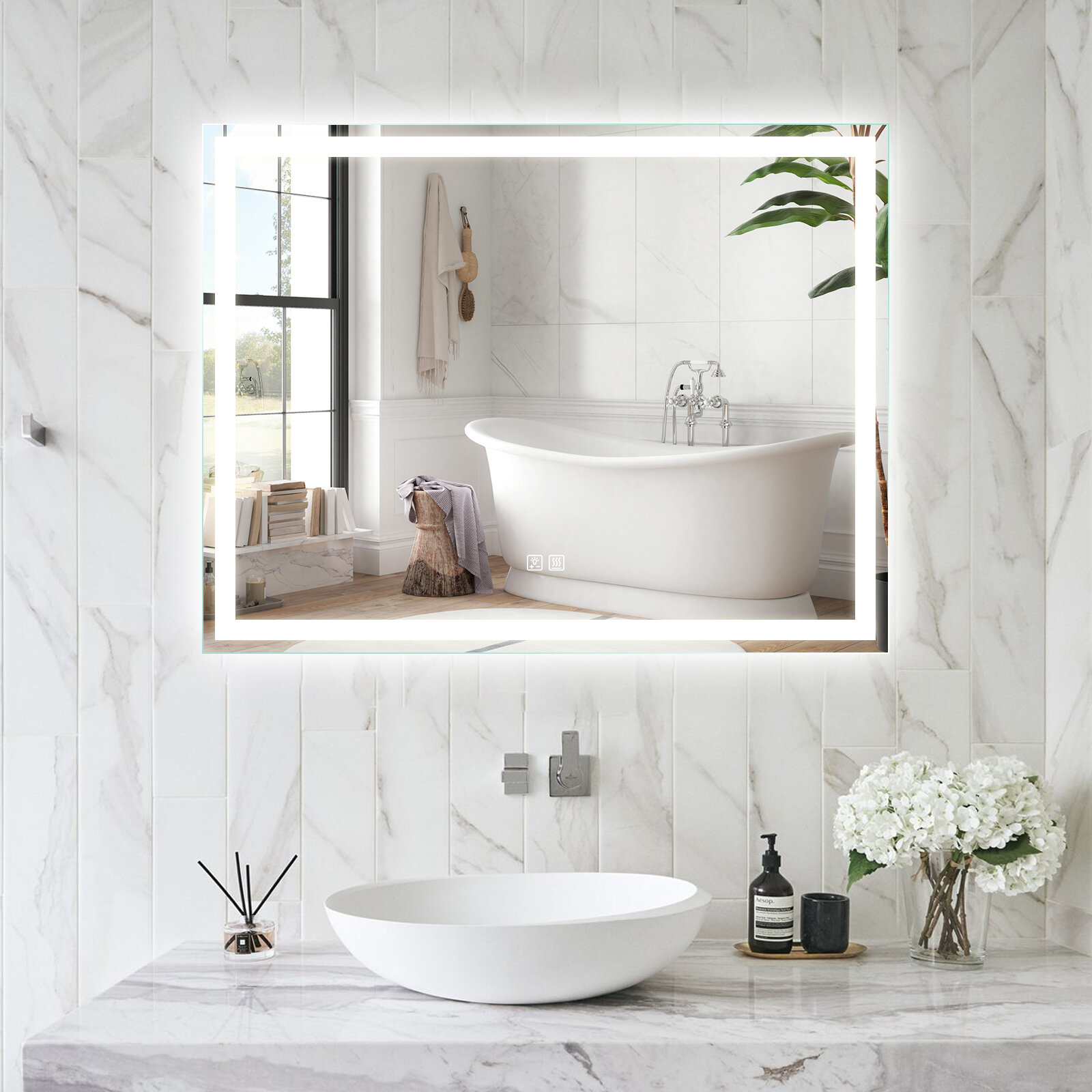 Orren Ellis Kedarnath Led Bathroom Mirror With Lights, Smart Dimmable ...