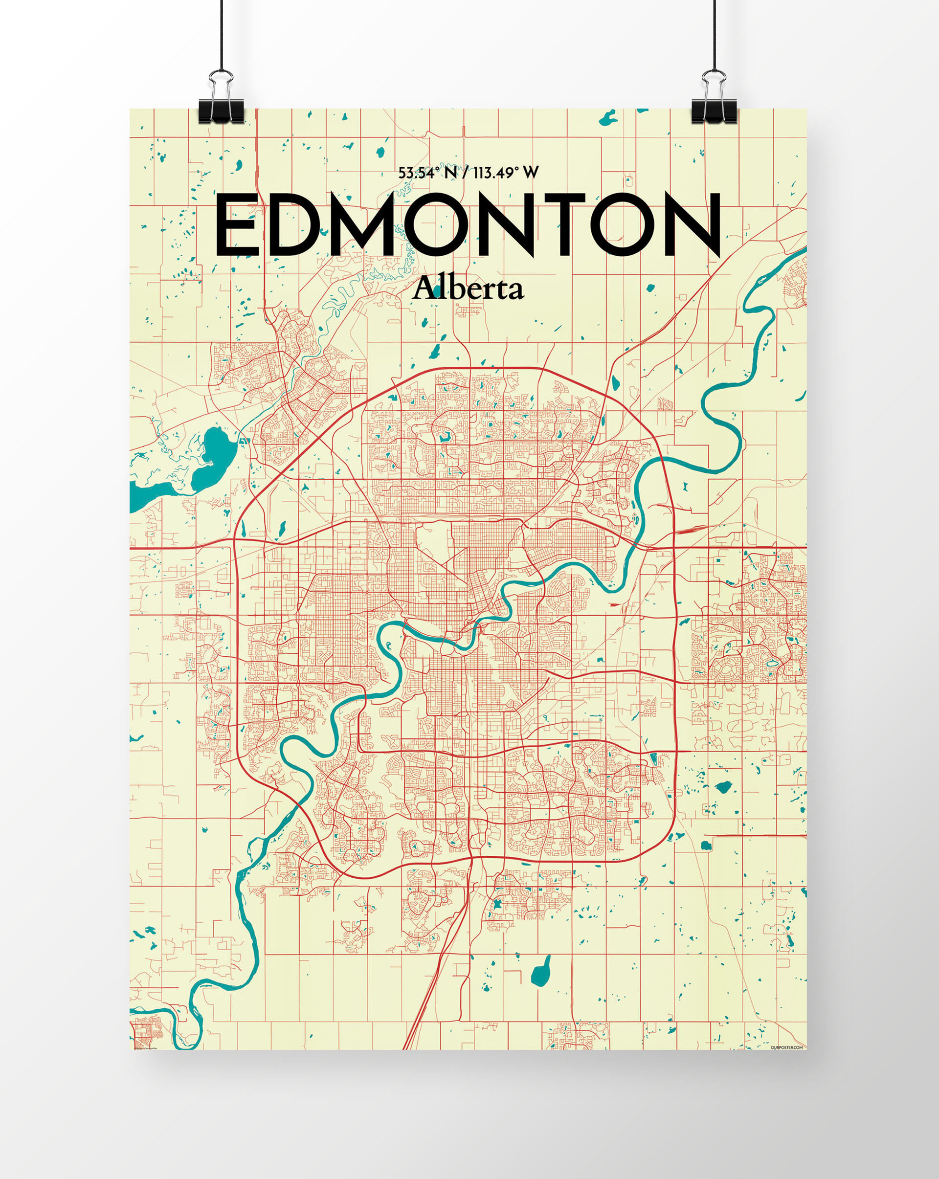 OurPoster.com Edmonton City Map Graphic Art Print Poster in Tricolor -  Wayfair Canada