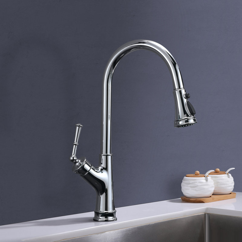 Robinet d'évier de cuisine à poignée simple en acier inoxydable avec bec pivotant sur 360 ° Topcraft, Chrome chrome