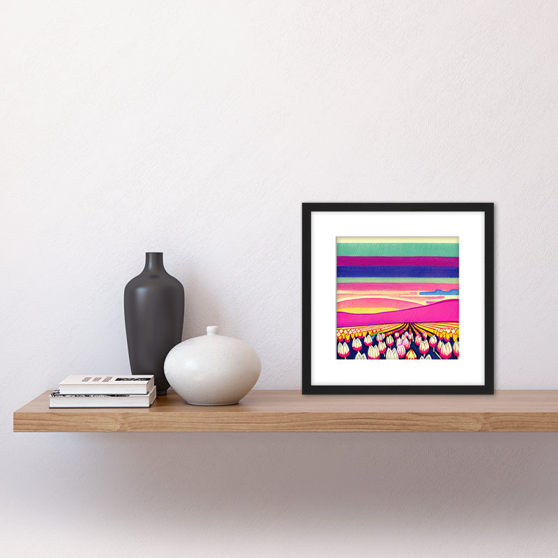 Sunset Over Tulip Flower Fields Watercolour - Single Picture Frame Painting