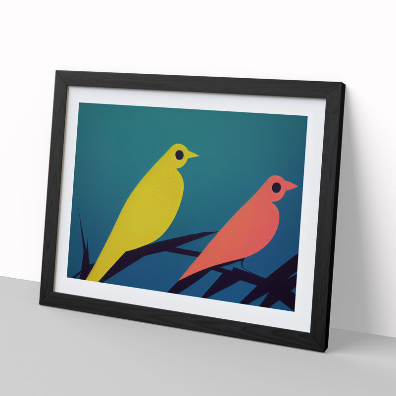 Incredible Abstract Birds - Single Picture Frame Print, Black, 46cm H x 64cm W x 2cm D