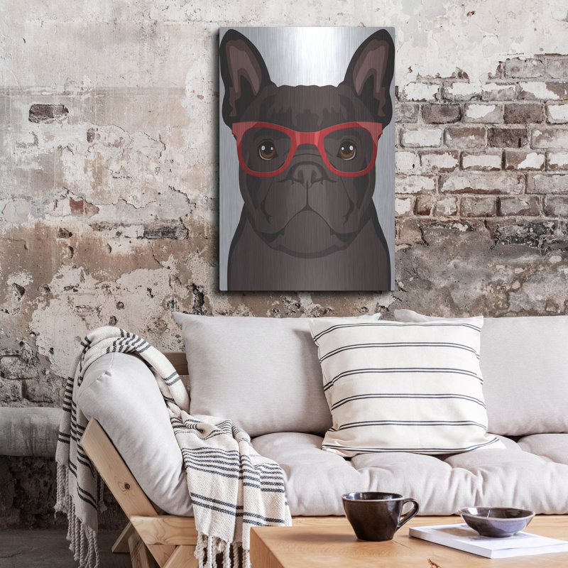 "Bouledogue français portant des lunettes de hipster 2" par les affiliés Furbaby, H 36 po x l 24 po