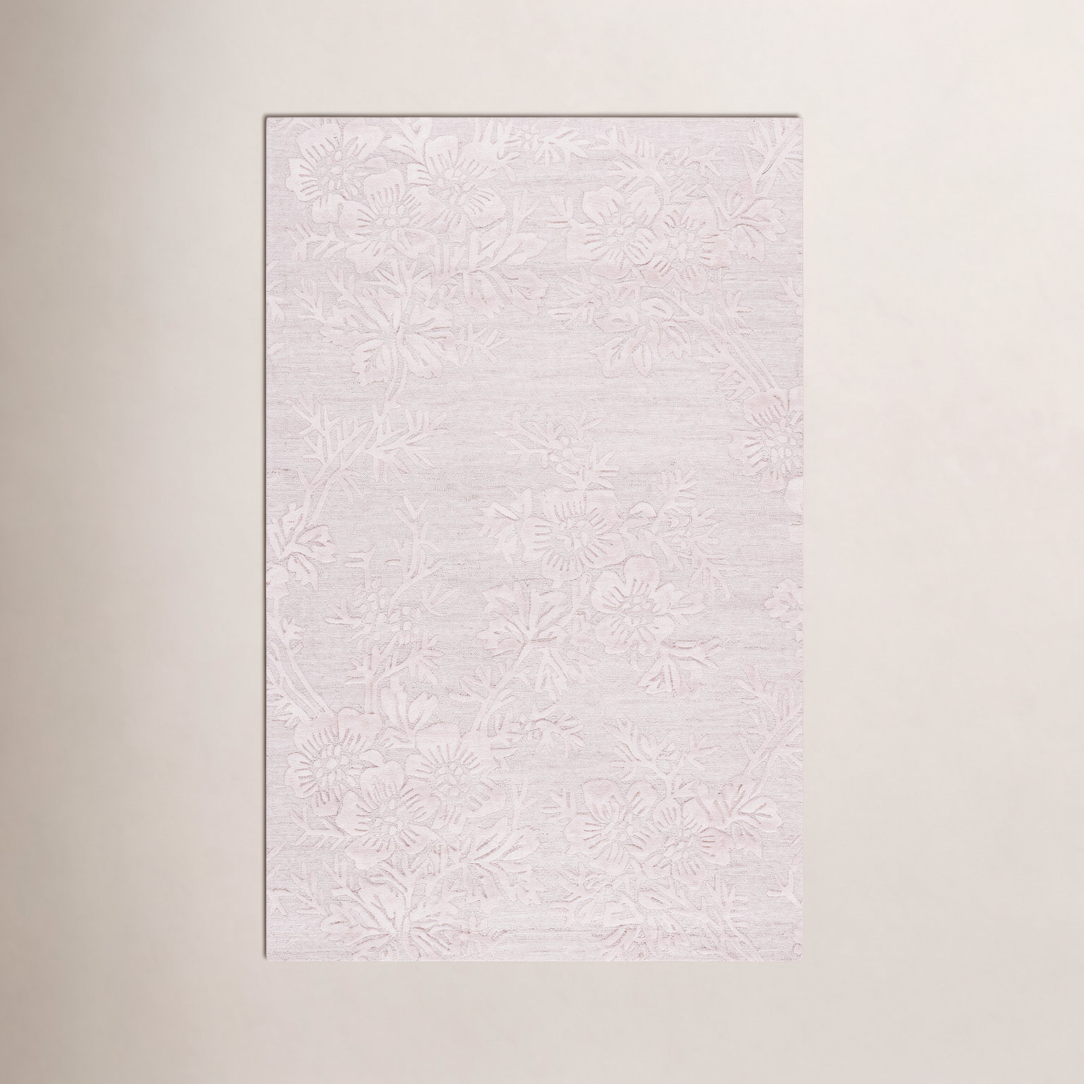 Light Pink Hand-Tufted Floral Wool Rug, Rectangle 5' x 8'