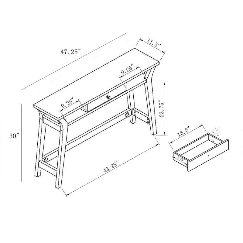Console moderne comprenant un tiroir et deux tablettes latérales - blanc avec tablette scintillante