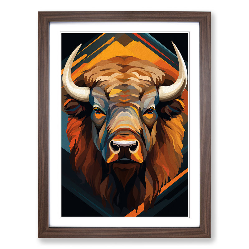 Bison Op No.2 - Single Picture Frame Print on Wood, 46cm H x 34cm W x 2cm D, Walnut Framed