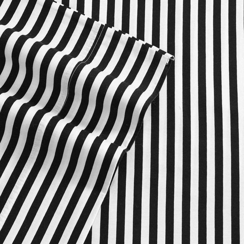 Mini Unikko 200 Thread Count 100% Cotton Sheet Set , King Sheet Set with 2 King Pillowcases, Black/White Striped