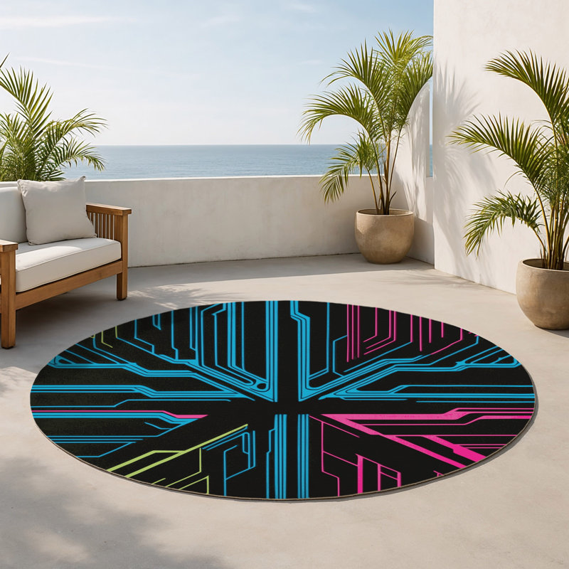 Tapis intérieur et extérieur Pixelated Prism, Rond 5 pi