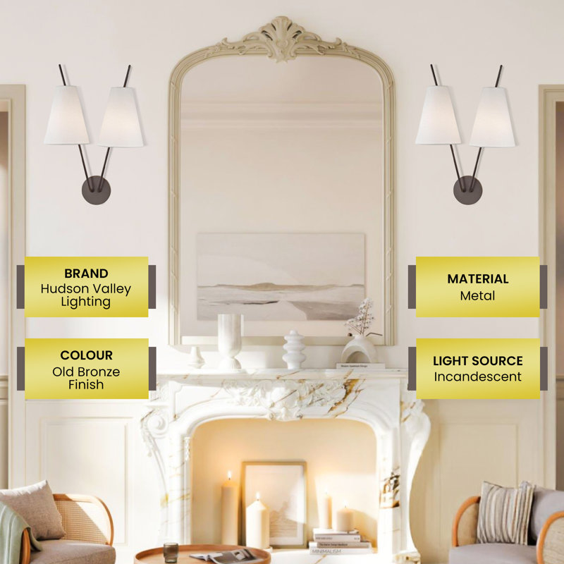 "Applique murale élégante deux lumières Milan" par Hudson Valley Lighting - 14 po x 22 po au fini bronze vieilli