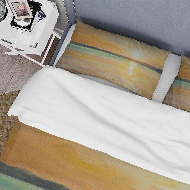 Yellow Sunset At The Horizon - Ensemble de housse de couette nautique et côtier - Polyester en microfibre
