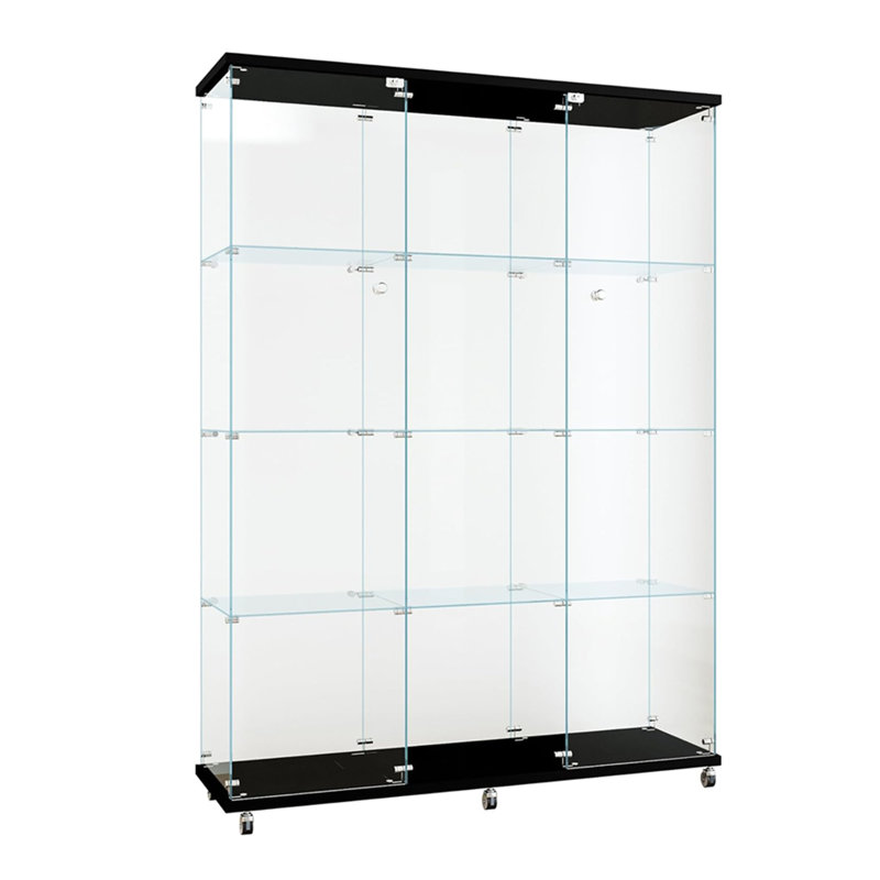 Glass Display Cases, 4 Shelves Glass Display Cabinet,Curio Cabinets, Black