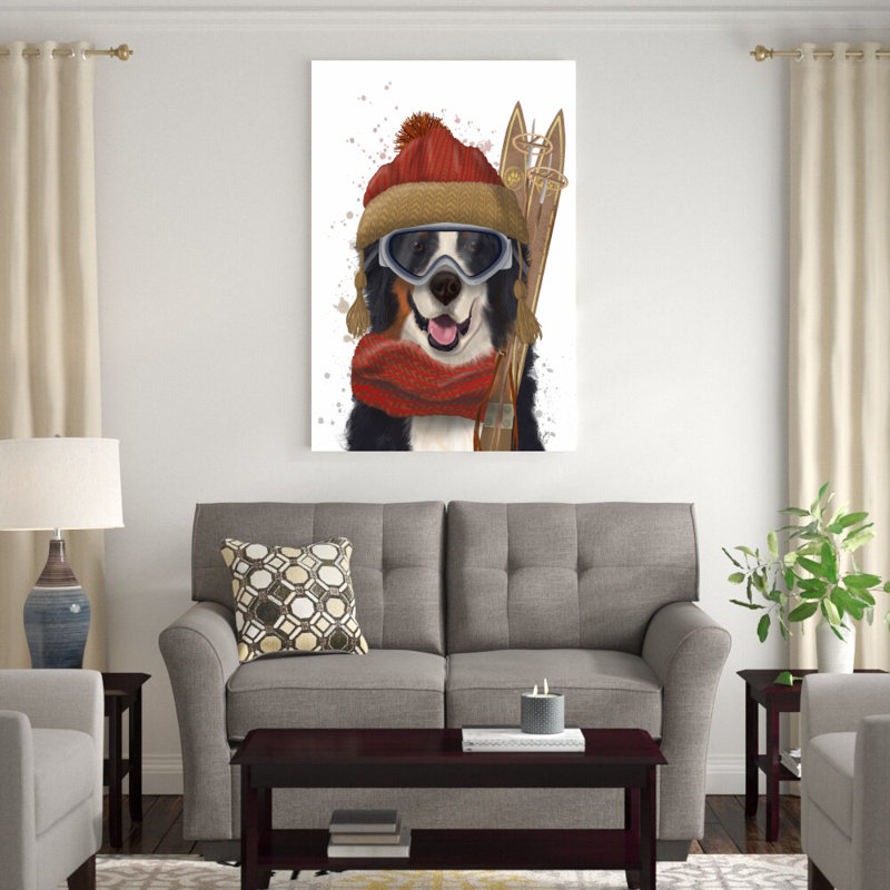 Bernese Ski Dog par Fab Funky - impression sur toile tendue, H 48 po x l 32 po
