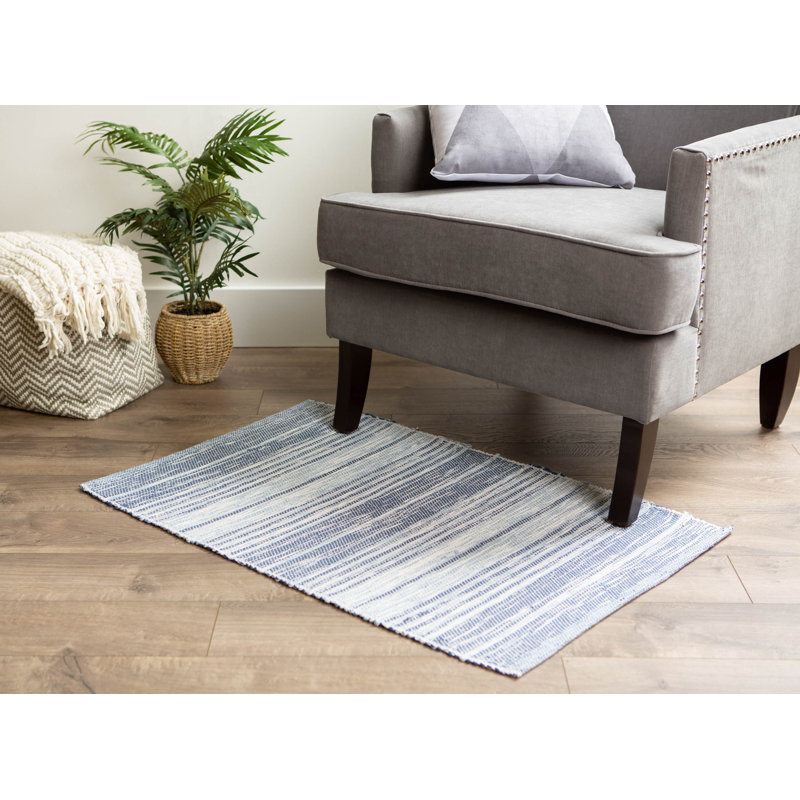 Fil recyclé Français bleu en coton à rayures panachées Tapis décoratif