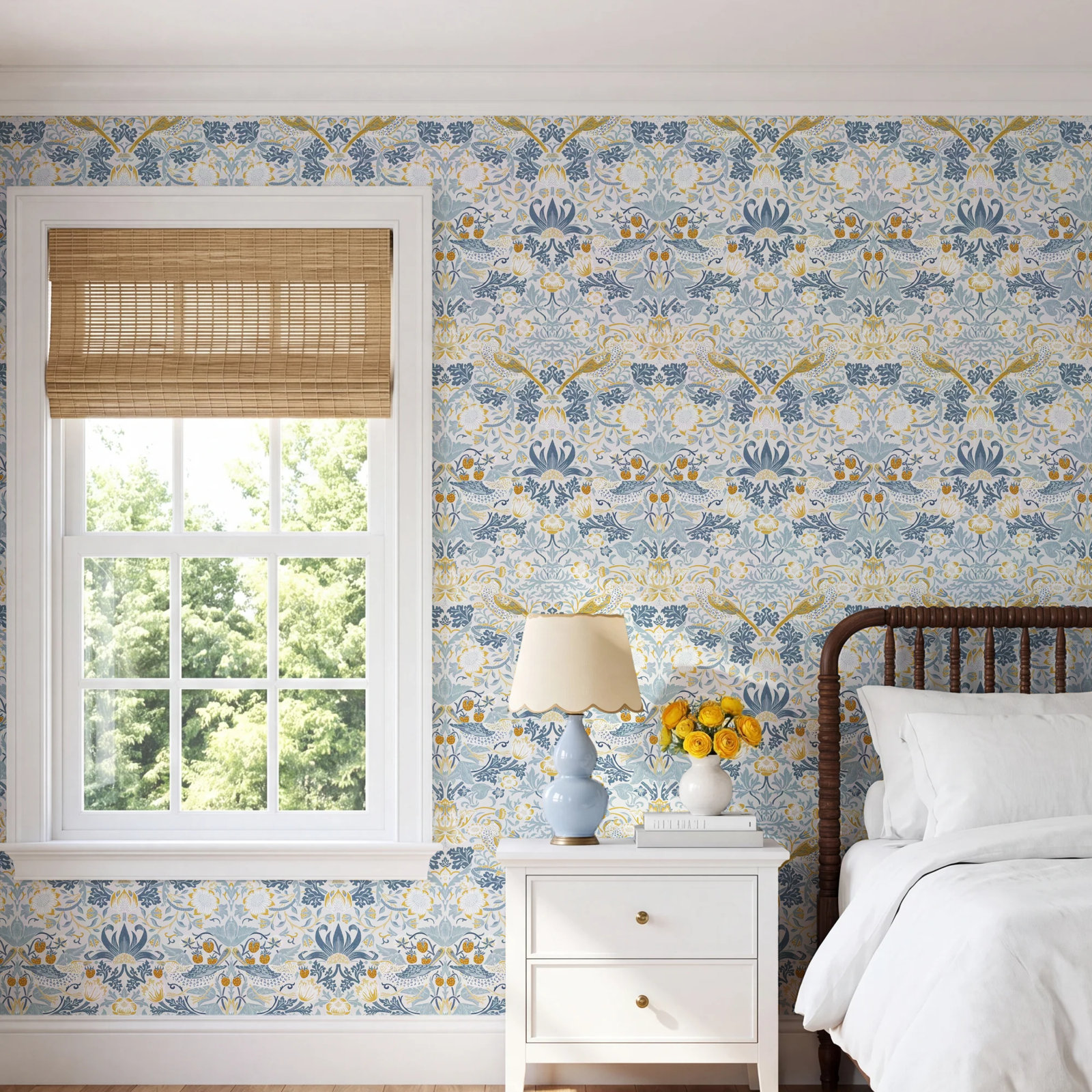 Floral Wallpaper, Soft Blue