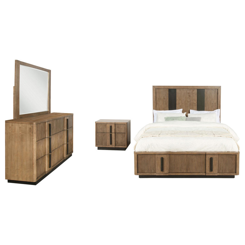 Ensemble de chambre avec très grand lit 4 pièces Guyden, Très grand, 4 Pcs: Bed, Nightstand, Dresser, Mirror