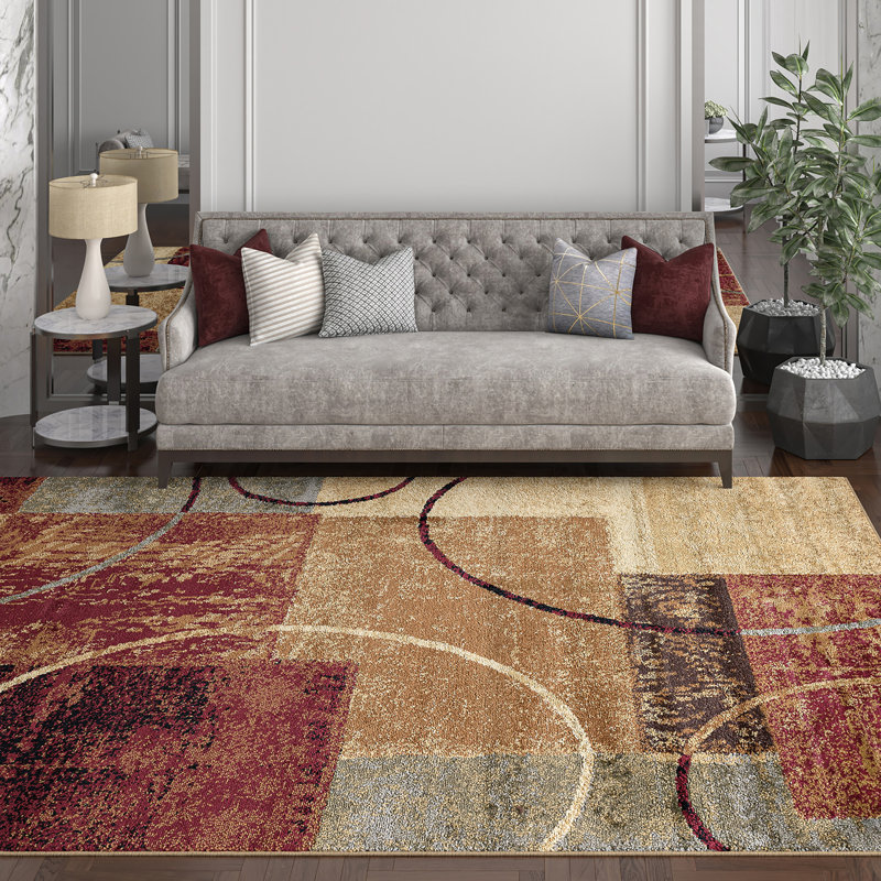 Tapis rouge / brun à motif abstrait Abercorn, Rectangle 5 pi x 7 pi