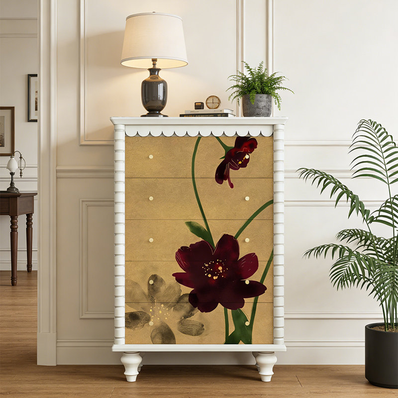 Commode d'entrée Mid-Century en bois massif, Blanc