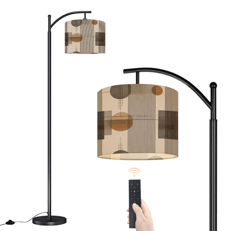 Lampe sur pied à arc avec abat-jour réglable à cercles géométriques abstraits Lampe sur pied neutre terreux 3 températures de couleur Lampe à mât haut avec interrupteur au pied pour la chambre à coucher