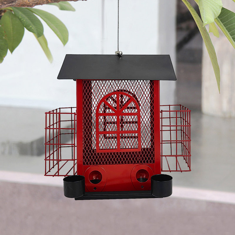Mangeoire à oiseaux suspendue en métal durable, Red